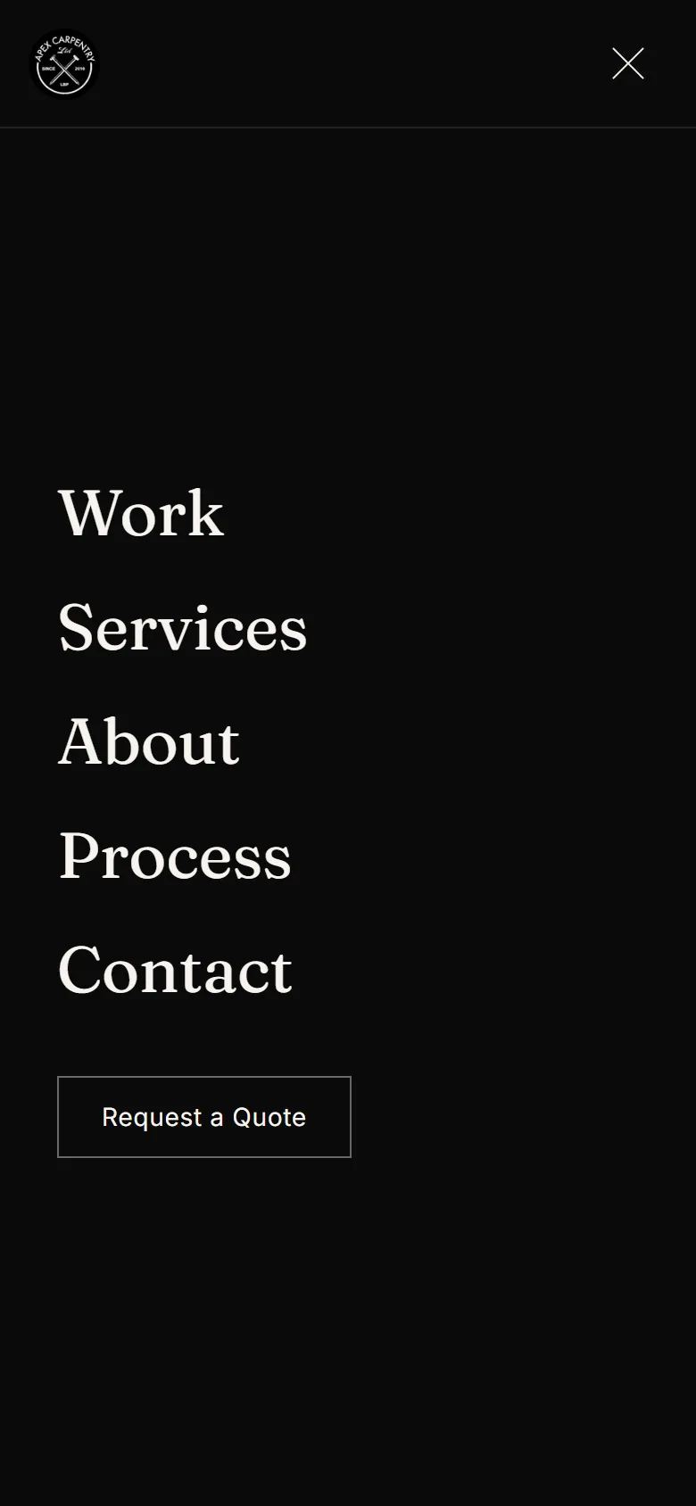 The Apex concept’s full-screen serif menu on a phone