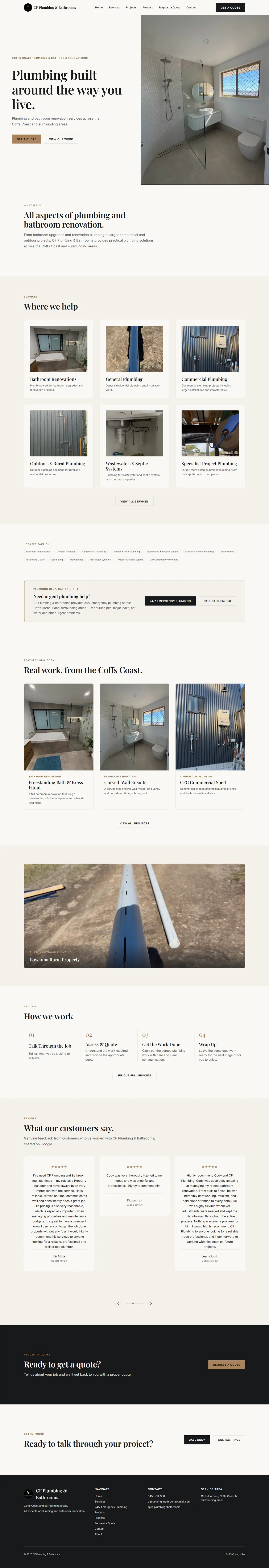 The CF Plumbing & Bathrooms homepage on desktop